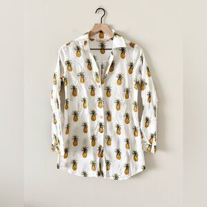 Tory Burch Mira Cotton Beach Shirt in Pineapple Print - Size XS